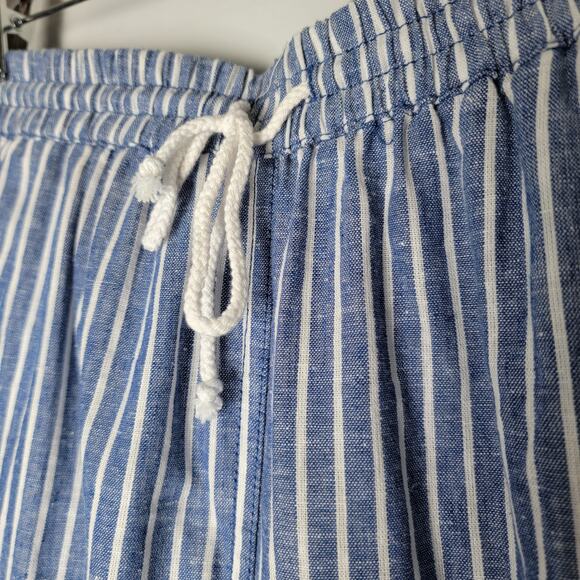 Beach Lunch Lounge Striped Linen Cotton Pants Tie Waist Coastal Cottagecore L - Picture 2 of 12